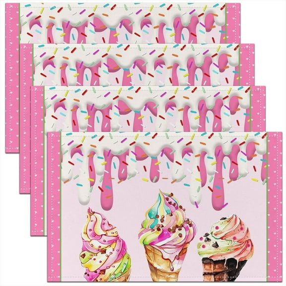 Erosebridal Chic Ice Cream Placemats Set of 4,Princess Sweets Dressert Table Mats for Dining Table Set of 4,Pink Plaid Place Mats Set of 4 for in Door Dinning For Teenagers,Super Cozy Room Decoration