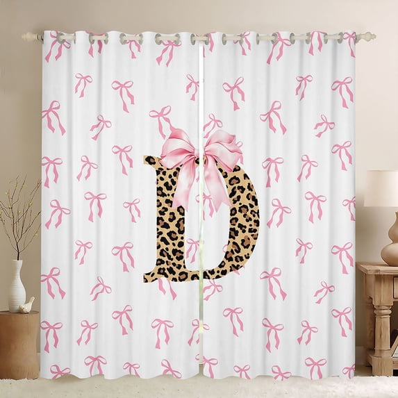 Erosebridal Chic Leopard Pattern Black Out Curtains,Brown Alphabet D Curtains Pack of 2 (42x63 Each) For Bowknot Girls