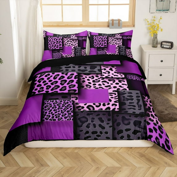 Erosebridal Chic Leopard Print Comforter Cover, Purple Bedding, Fashion Geometric Decor, Reversible 2pcs（No Comforter）