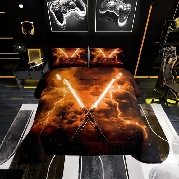 Erosebridal Chic Lightning Twin Comforter Sets, Orange Lightning Abstract Bedding Set, Reversible 2-Piece