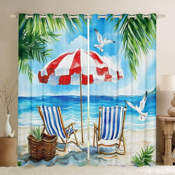 Erosebridal Ocean Beach Curtains for Living Room,Summer Holiday 30%-50% Blackout Curtains Set of 2 (38x45),Marine Decor