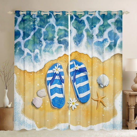 Erosebridal Flip Flops Curtains and Drapes (38x54),Tropical Beach 30%-50% Blackout Curtains for Bedroom,Summer Holiday Decoration