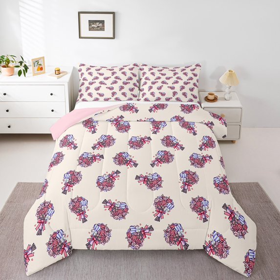 Erosebridal Chic Pink Flower Bedding Twin Comforter Set, Girly Floral Down Comforter, Gifts , Reversible