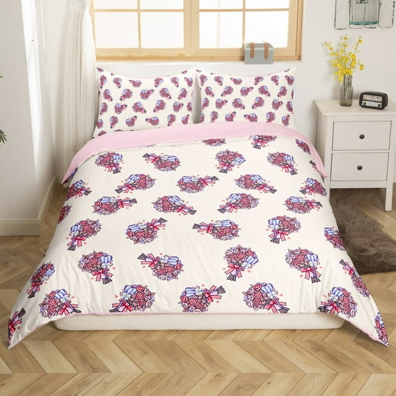 Erosebridal Chic Pink Flower Duvet Cover Queen, Girly Floral Bedding Sets Queen Size, Gifts , Reversible (No Comforter)