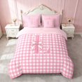 thumbnail image 1 of Erosebridal Chic Satin Bow Ribbon Twin Bedding for Girls, Romantic Floral Print Bedding Comforter Set, Pink Reversible 7 Pieces, 1 of 6