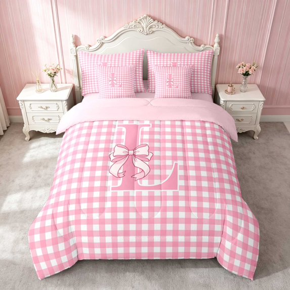 Erosebridal Chic Satin Bow Ribbon Twin Bedding for Girls, Romantic Floral Print Bedding Comforter Set, Pink Reversible 7 Pieces