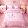 thumbnail image 1 of Erosebridal Chic Sparkle Print 7-Piece Twin Bedding Sets,Cute Coquette Bowtie Initial Letter U Bedding Comforter Set For Kids Girls,Pink Reversible, 1 of 7