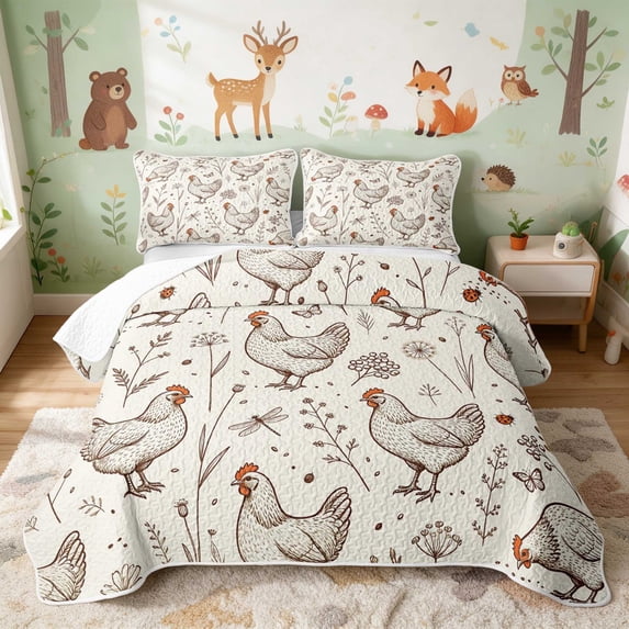 Erosebridal Chicken Quilt Full for Boys Girls, Vintage Herbs Full Bedspread Sets, 3 Pieces 1 Coverlet and 2 Pillowcases