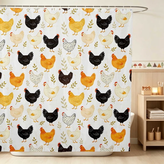 Erosebridal Chicken Shower Curtain 72Wx84L for Boys Girls, Farmyard Waterproof Bathroom Shower Curtain