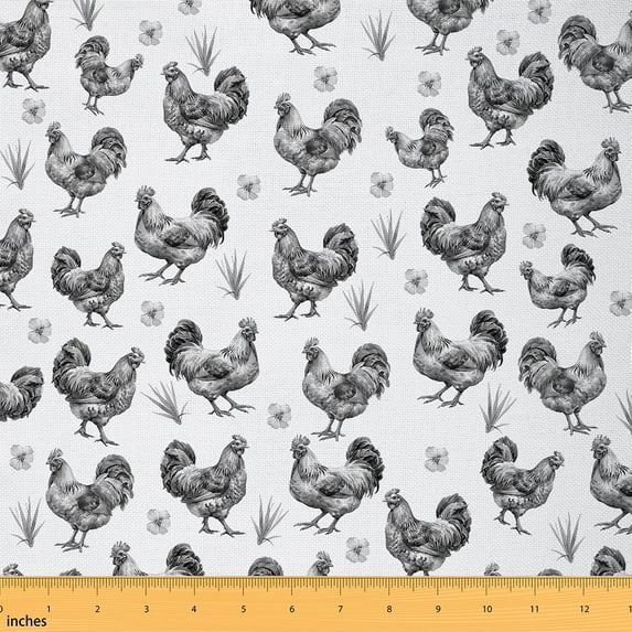 Erosebridal Chicken Upholstery Fabric,Farmhouse Chicken Fabric By The Yard,Countryside Animal Decorative Fabric,Garden Flower Indoor Outdoor Fabric,White Black,2 Yards