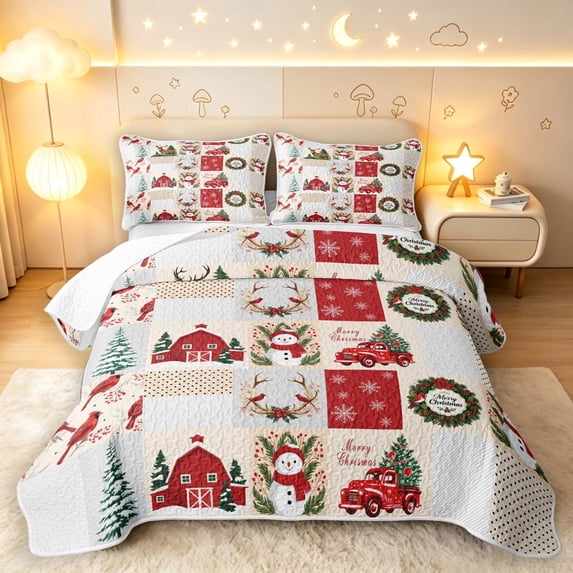 Erosebridal Christmas Cardinal Bird Queen Quilt Set - Walmart.com