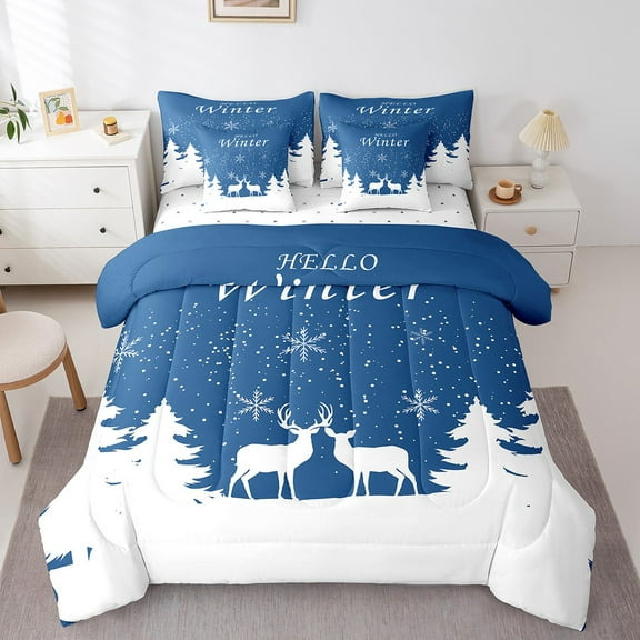 Erosebridal Christmas Elk Bed in a Bag Full size, Winter Snowflake Bed Set, Xmas Tree Bedding Full Size, Microfiber Bedroom Decoration, 7pcs