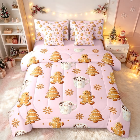 Pink Place Setting Erosebridal Christmas Gingerbread Queen Bedding, Cocoa Snowflake ...