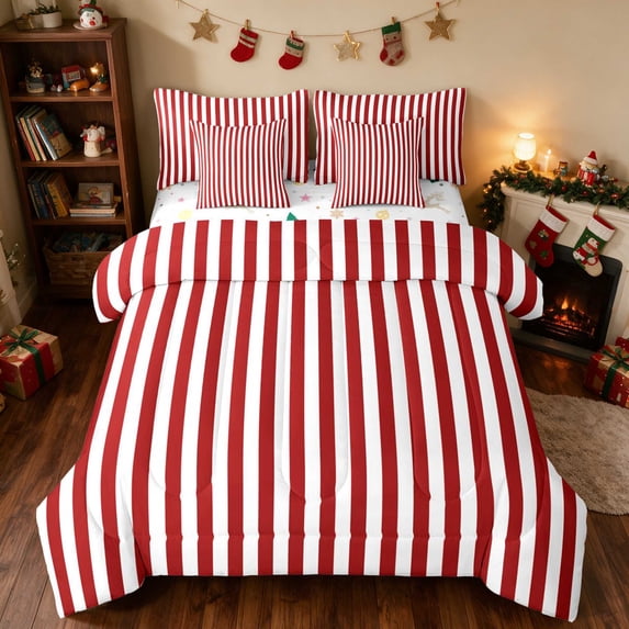 Manfei Christmas King Bedding 7 Pieces Pattern King Bed in a Bag, Green White, Xmas Reversible