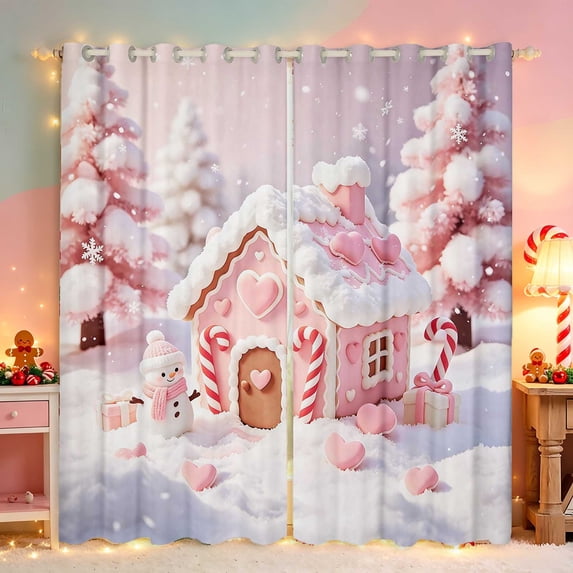 Manfei Christmas Kitchen Curtains Candy Black Out Curtains Pack of 2 (42x63 Each), Lilac White