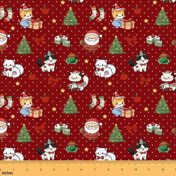Erosebridal Christmas Ornament Fabric by the Yard 3 Yards Holiday Decor Room Decor Fabric by the Yard, Maroon
