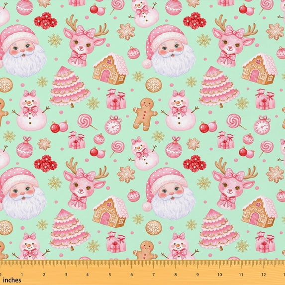 Erosebridal Christmas Print Fabric by the Yard 3 Yards Holiday Pattern Room Decor Fabric by the Yard, Off White