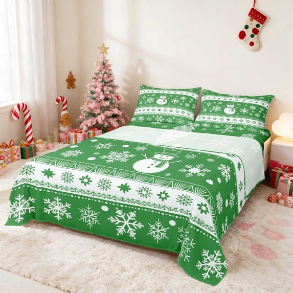 Manfei Christmas Queen Sheets Knit Queen Sheet Sets 4-Piece (1 Flat Sheet, 1 Fitted Sheet and 2 Pillowcases)