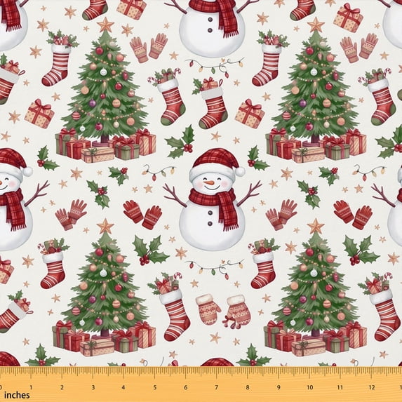 Erosebridal Christmas Snowman Fabric by the Yard 10 Yards, Tree Stocking Gift Home Decor Fabric by the Yard