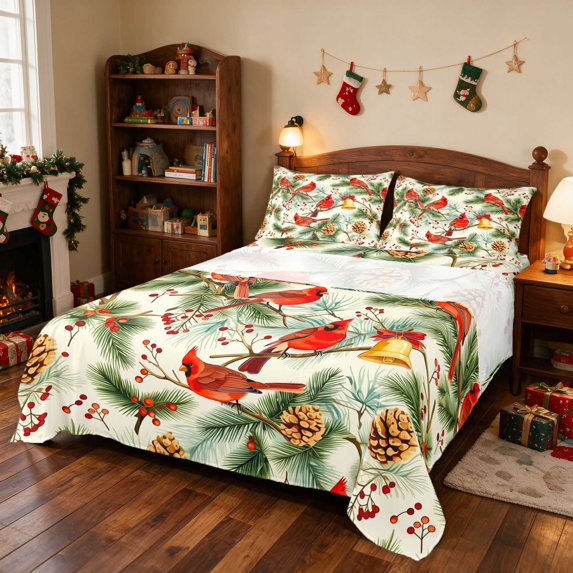 Manfei Christmas Tree Bed Sheets Holiday Full Size Sheets, Red Green 4 Pieces (1 Flat Sheet, 1 Fitted Sheet and 2 Pillowcases)