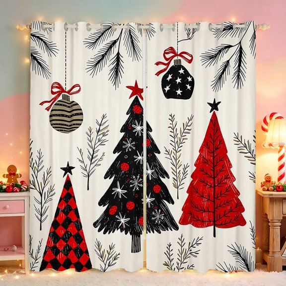 Manfei Christmas Tree Blackout Curtains Green Curtains Pack of 2 (42x84 Each), Slate Red