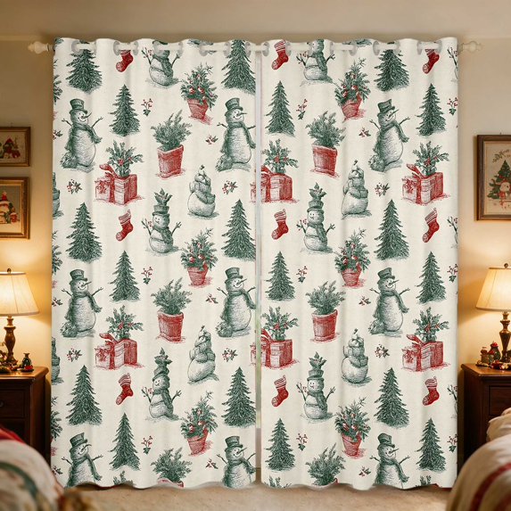 Manfei Christmas Tree Blackout Curtains Green Window Curtains Pack of 2 (38x45 Each), Olive Cream