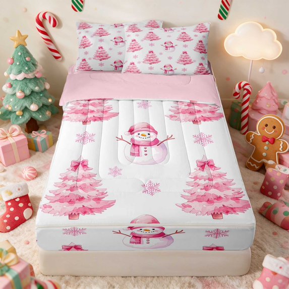 Erosebridal Christmas Tree Holiday Full Comforter Set with Fitted Sheet 2 Pillowcases, Purple Gold