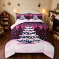 thumbnail image 1 of Manfei Christmas Tree Queen Comforter Set Holiday Comforter Sets Queen, Magenta Black 3 Pieces 1 Comforter and 2 Pillowcases, Pink Reversible, 1 of 6