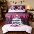 thumbnail image 1 of Manfei Christmas Tree Twin Bedding 7pcs Holiday Bedding Comforter Set, Magenta Black, Pink Reversible, 1 of 6