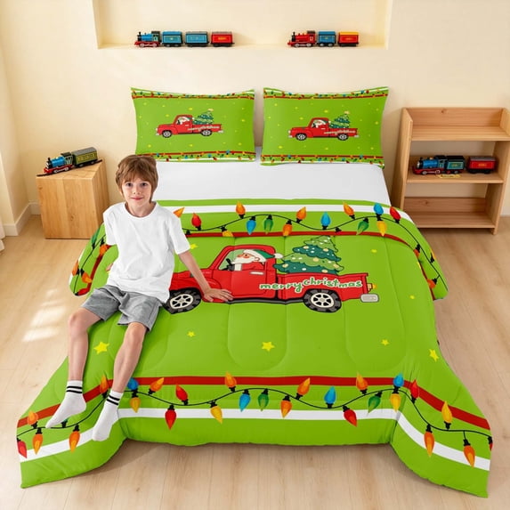 Erosebridal Christmas Truck Full Size Comforter Sets, Christmas Tree Bedding Comforter Set, Green Tree, Xmas Reversible 3-Piece 1 Comforter and 2 Pillowcases