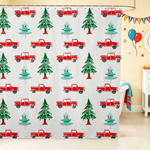 Erosebridal Christmas Truck Shower Curtain 72Wx84L, Christmas Tree Bathroom Shower Curtain, White Tree