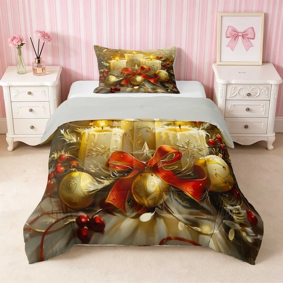 Erosebridal Christmas Twin Comforter Sets for Girls, Christmas Twin Comforters, Gray Reversible 2pcs 1 Comforter and 1 Pillowcase