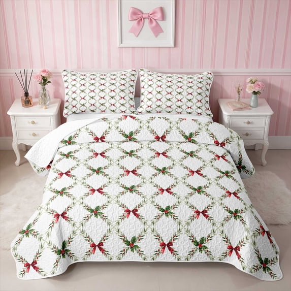 Erosebridal Christmas Twin Quilt Set for Girls, Christmas Twin Coverlet Set, 2pcs 1 Bedspread and 1 Pillowcase