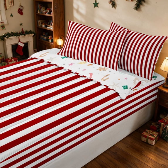 Erosebridal Christmas Zipper Queen Comforter Set with Fitted Sheet and 2 Pillowcases Pattern Zipper Bedding Set, Green White, Xmas Reversible