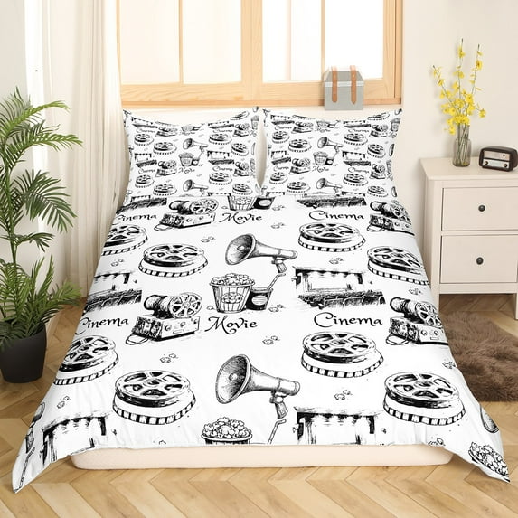 Erosebridal Cinema Comforter Cover Queen,Movie Popcorn Bedding Sets Queen Size,Room Decorative,3pcs(No Comforter)