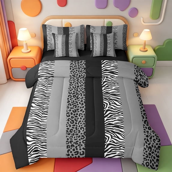 Erosebridal Classic Leopard 7-Piece Twin Bedding,Animal Print Bedding Comforter Set,Black Reversible