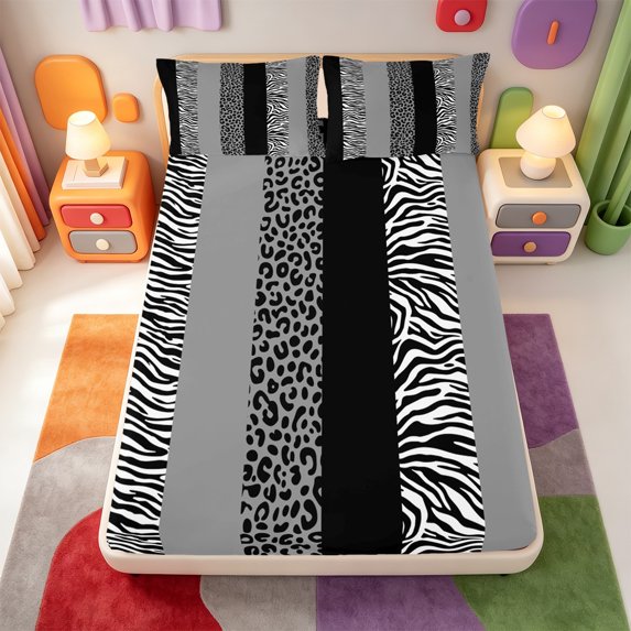 Erosebridal Classic Leopard Fitted Sheet Full,Animal Print Bed Set,3 Pieces,1 Fitted Sheet and 2 Pillowcases