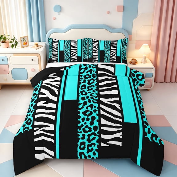 Erosebridal Classic Leopard Full Size Comforter Sets,Minimalist Cheetah Print Bedding Comforter Set,Black Reversible,3pcs,1 Comforter and 2 Pillowcases