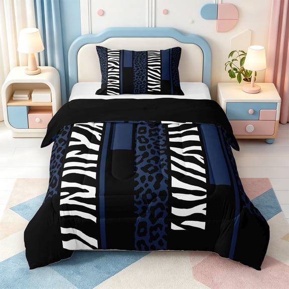 Erosebridal Classic Leopard Twin Comforter Sets,Retro Cheetah Print Bedding Set,Black Reversible,2pcs,1 Comforter and 1 Pillowcase
