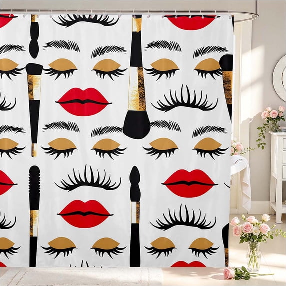Erosebridal Classic Makeup Shower Curtain 72Wx84L,Dreamy Lipstick Bathroom Shower Curtain,White Black