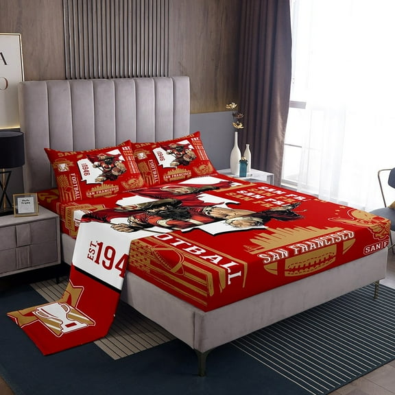 Erosebridal Classic Rugby Sports Bed Sheets Set Twin Size,American Football Team Bedding Sets Twin Size,Ball Game City San Francisco, Microfiber Bedroom Decorative,3pcs