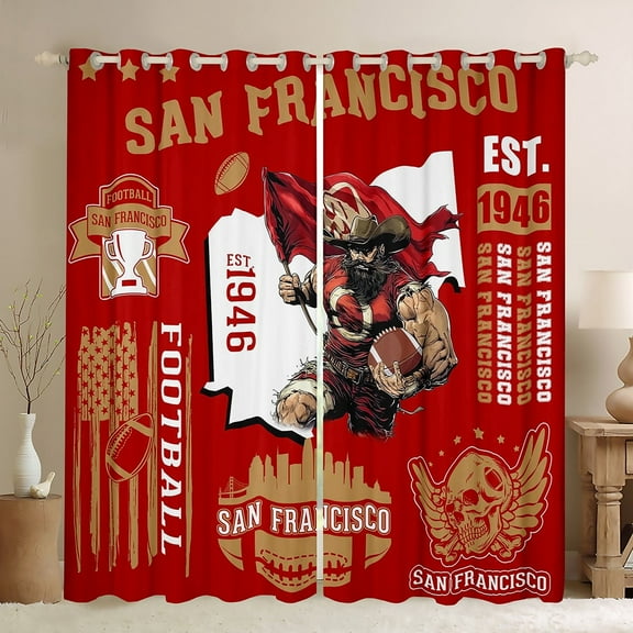 Erosebridal Classic Rugby Sports Curtains and Drapes (42x63),American Football Team Blackout Curtains for Bedroom,Ball Game City San Francisco, Microfiber Bedroom Decorative