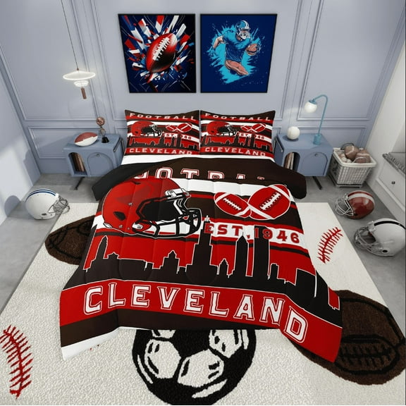 Erosebridal Cleveland Football Bedding Twin Comforter Set,Amercian Sport Down Comforter,Ball Gamer Decoration,Reversible,Lightweight,2-Piece