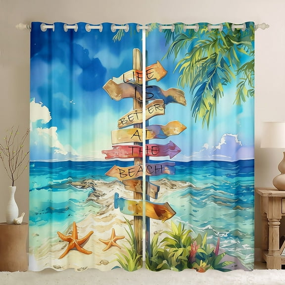 Erosebridal Coastal Beach Curtains and Drapes (38x45), Summer Holiday 30%-50% Blackout Curtains for Bedroom, Ocean Starfish Curtains for Living Room, Window Curtains Bedroom Decorative