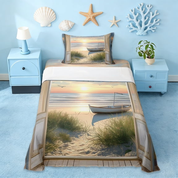 Erosebridal Coastal Beach Twin Sheet Sets,Rustic Farmhouse Cabin Bedding For Men Women 3pcs