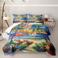thumbnail image 1 of Erosebridal Coastal Flowers Palm Tree Twin Quilt Set for Teens,Boys Girls Ocean Beach Sunset Twin Coverlet Set, 1 of 7