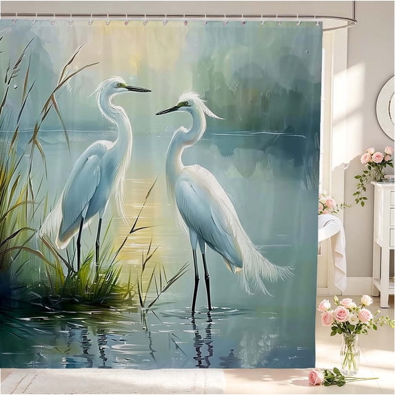 Erosebridal Coastal Heron Animals Shower Curtain 72Wx78L,Elegant Wildlife Bath Curtain,Silver Gray