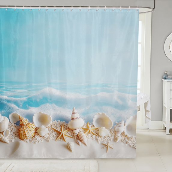 Erosebridal Coastal Marine Bathroom Curtain 72x84, Kawaii Seashell Bathroom Decor, Cartoon Beach Decor
