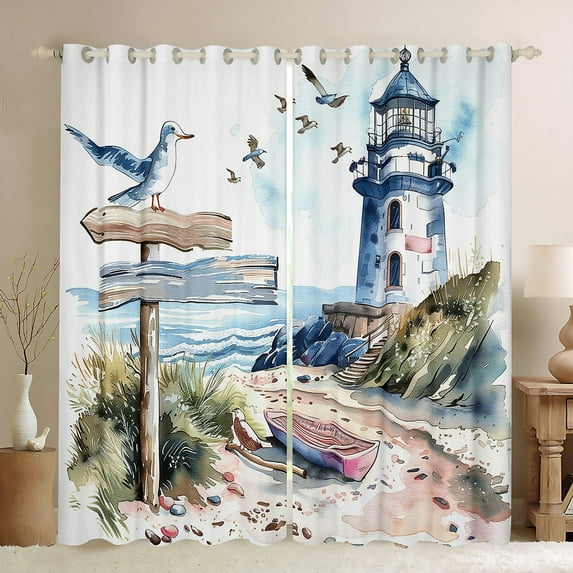 Erosebridal Coastal Marine Curtains and Drapes (42x84), Beach Ocean 30%-50% Blackout Curtains for Bedroom, Boat Lighthouse Decor