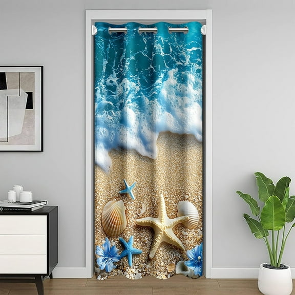 Erosebridal Coastal Marine Door Curtain For Doorways 59x80, Kawaii Seashell Black Out Curtain, Cartoon Beach Decor